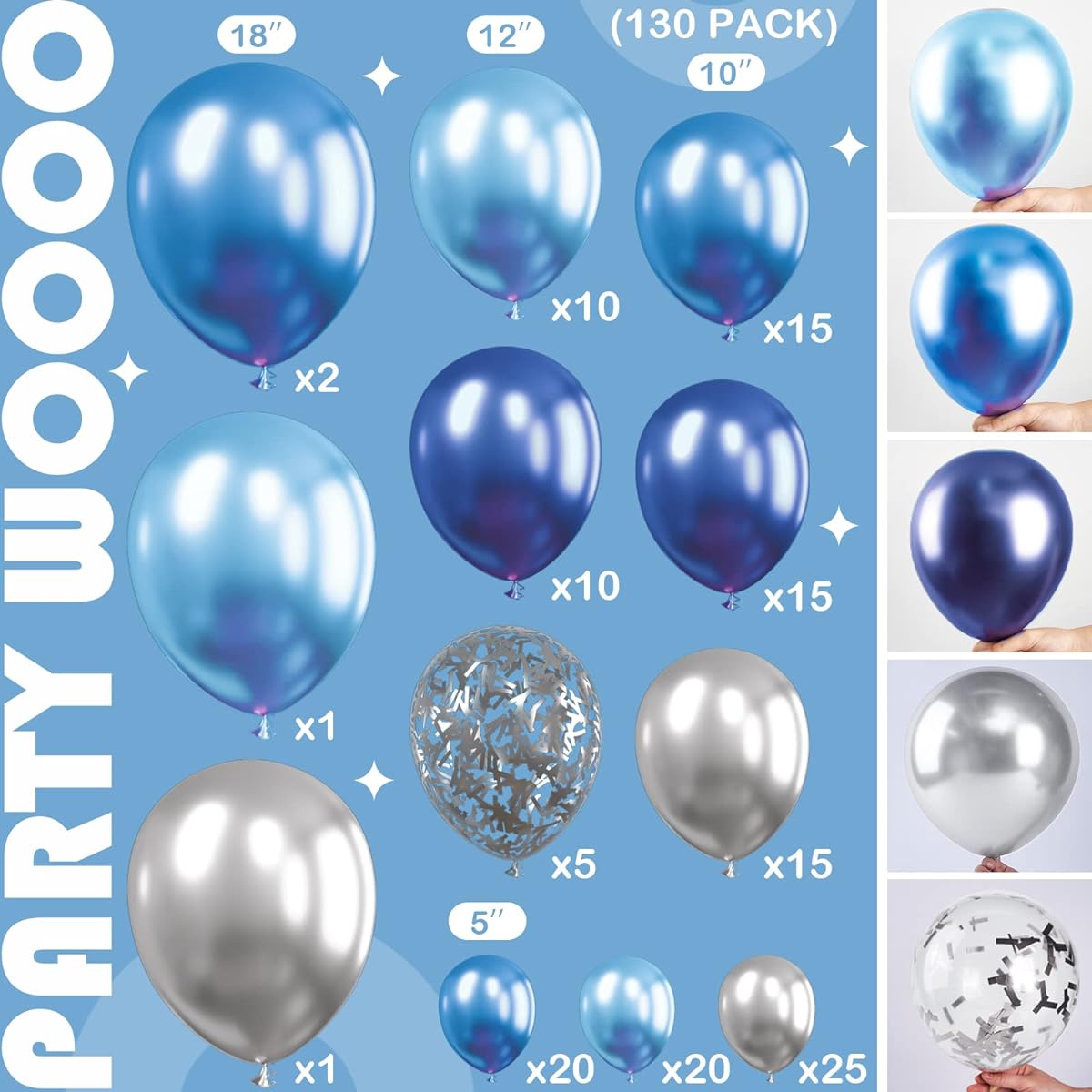 PartyWoo Blue Shades Balloon Garland Kit, 140pcs Different Size Pack 18inch 12inch 10inch 5inch Balloon Garland for Arch Birthday Decorations Party Decorations