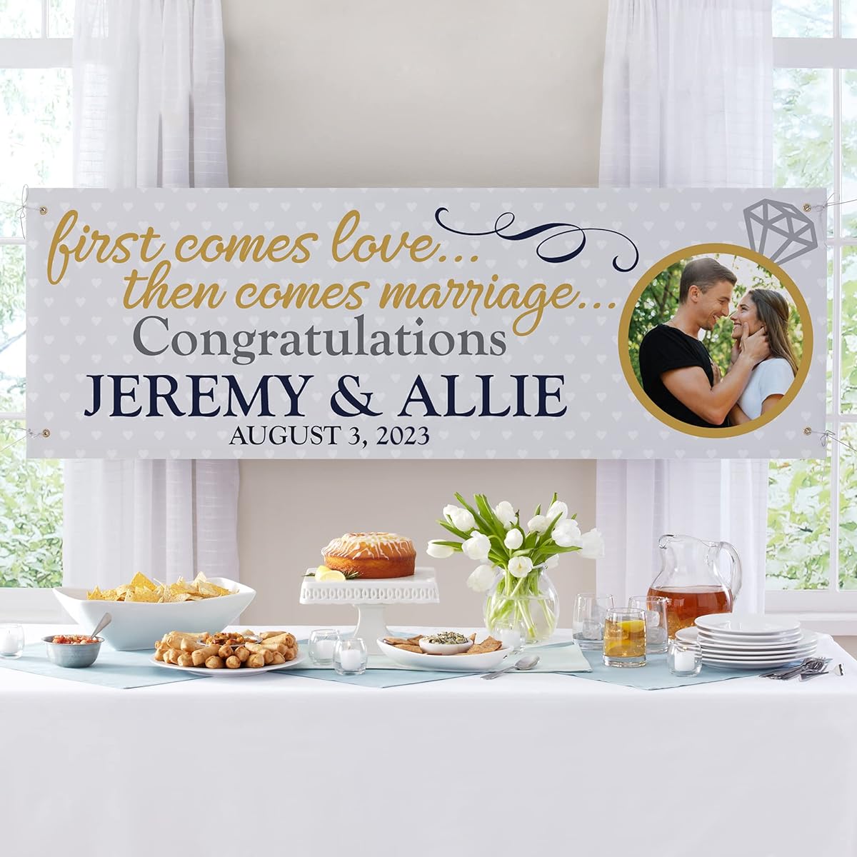 Let's Make Memories Personalized Engagement Photo Banner - Engagement Party Decorations - 6 Foot Banner - Customize with Message and Photo