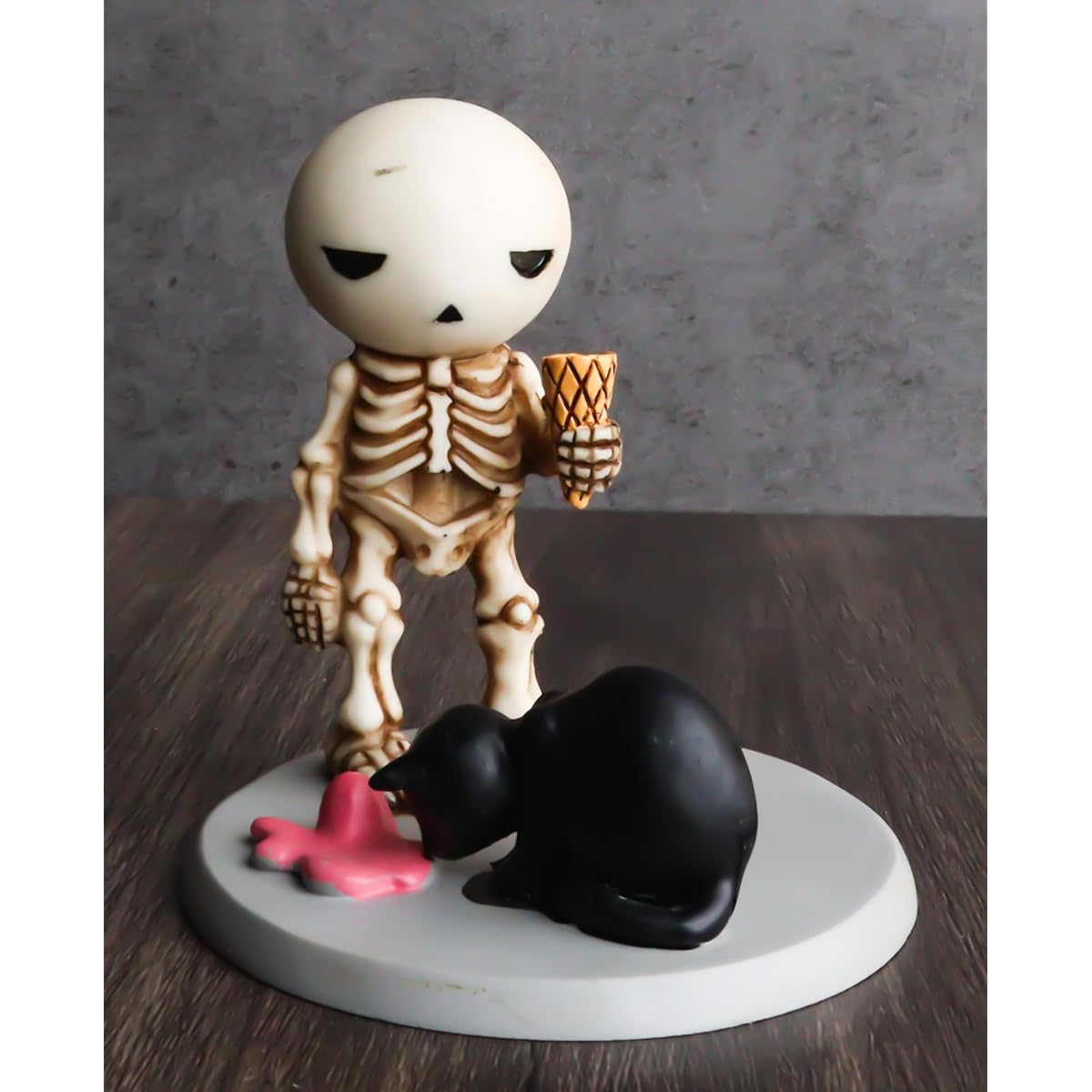 Ebros Gifts Unlucky Lucky Skeleton Boy Dropping Ice Cream Mystical Black Cat Figurine 3.5" Tall Witching Hour Magic and Sorcery Macabre Collector