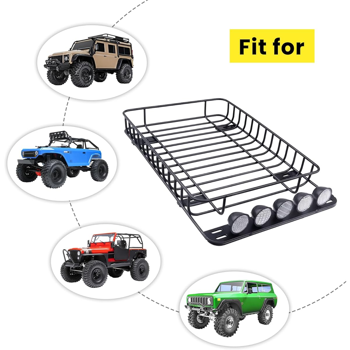 RC Car Metal Roof Rack Luggage LED Light Set for 1/10 RC Crawler Car TRX-4 Axial SCX10 90046 SCX10 III AXI03007 Redcat Gen 8 RGT