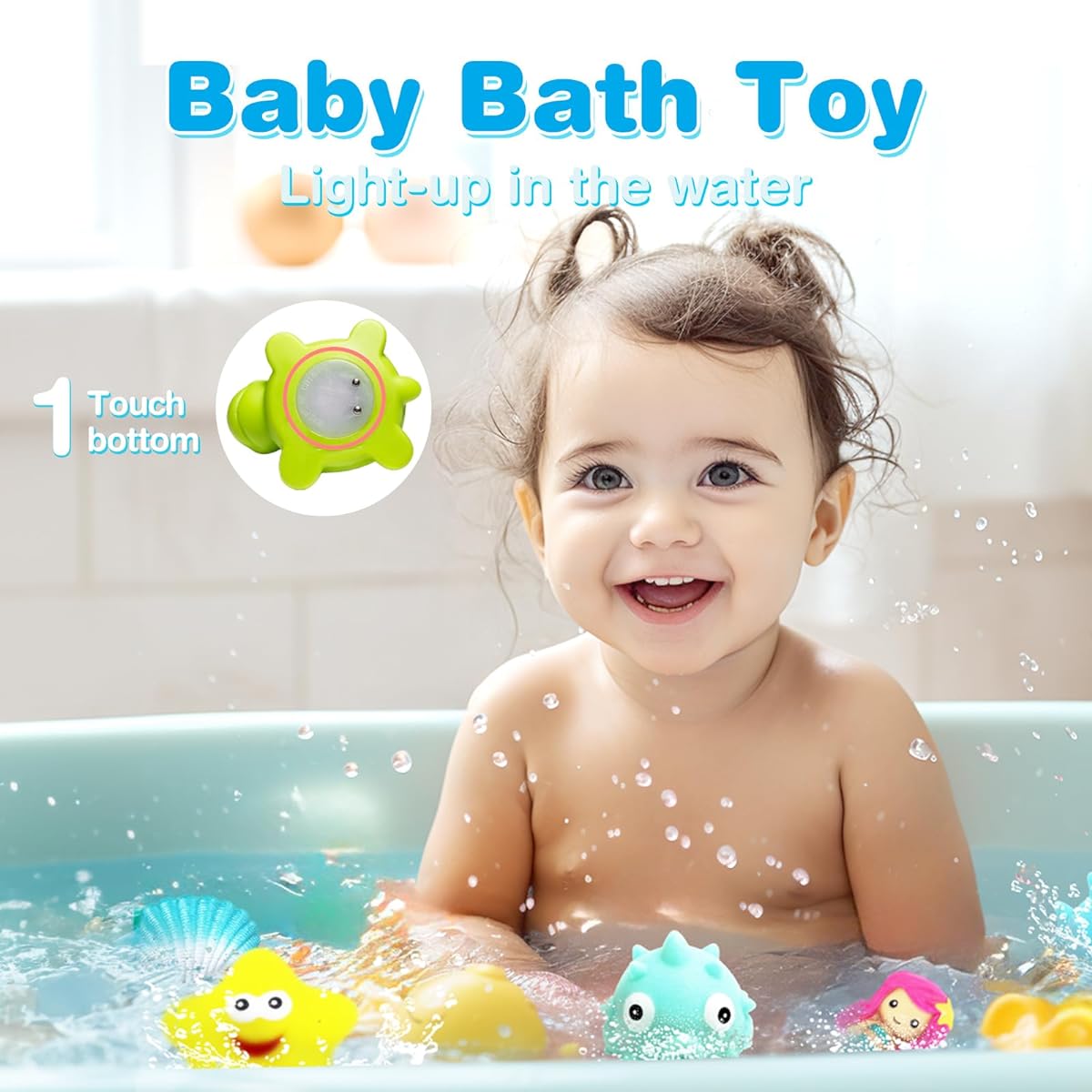 Kimiangel 9pcs Light Up Bath Toy Toddler Flashing Colorful Bathtub Mermaid Toy Baby Bath Time Floating Rubber Shower Toy for Toddler Baby Kids Boys Girls Birthday Valentine Gift Swimming Pool Party