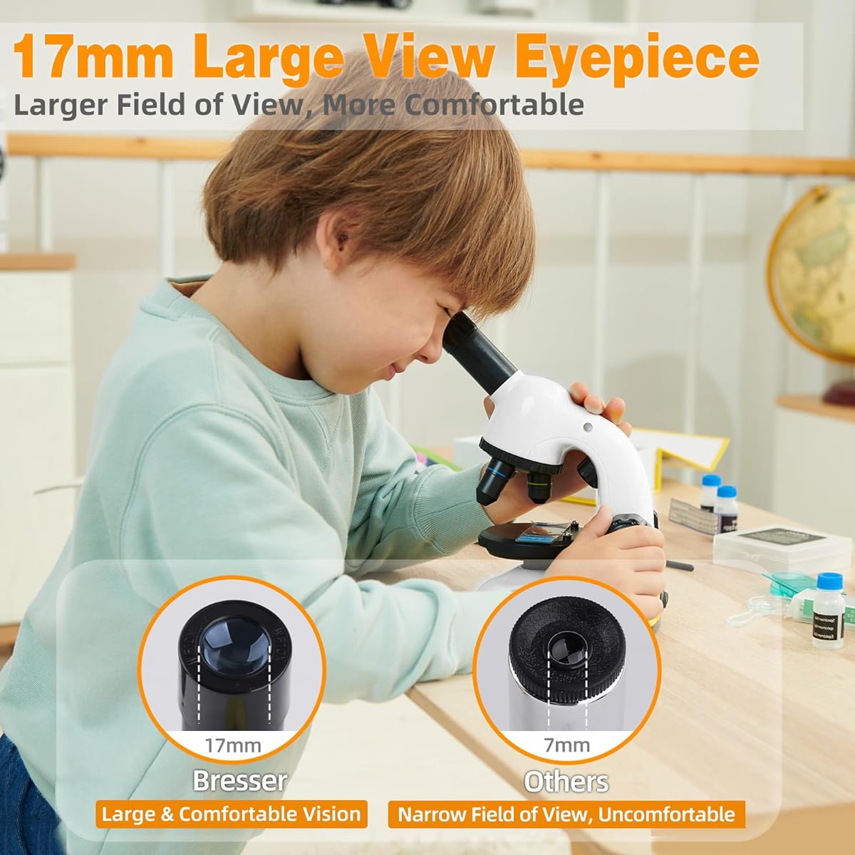 Microscope Kit for Kids, Microscope Kit for Kids 5-7 8-12 Kids Science Toy Kit with Microscope Slide Kit and Phone Adapter Gifts for 5-6-7-8-12 Year Old Kids, White