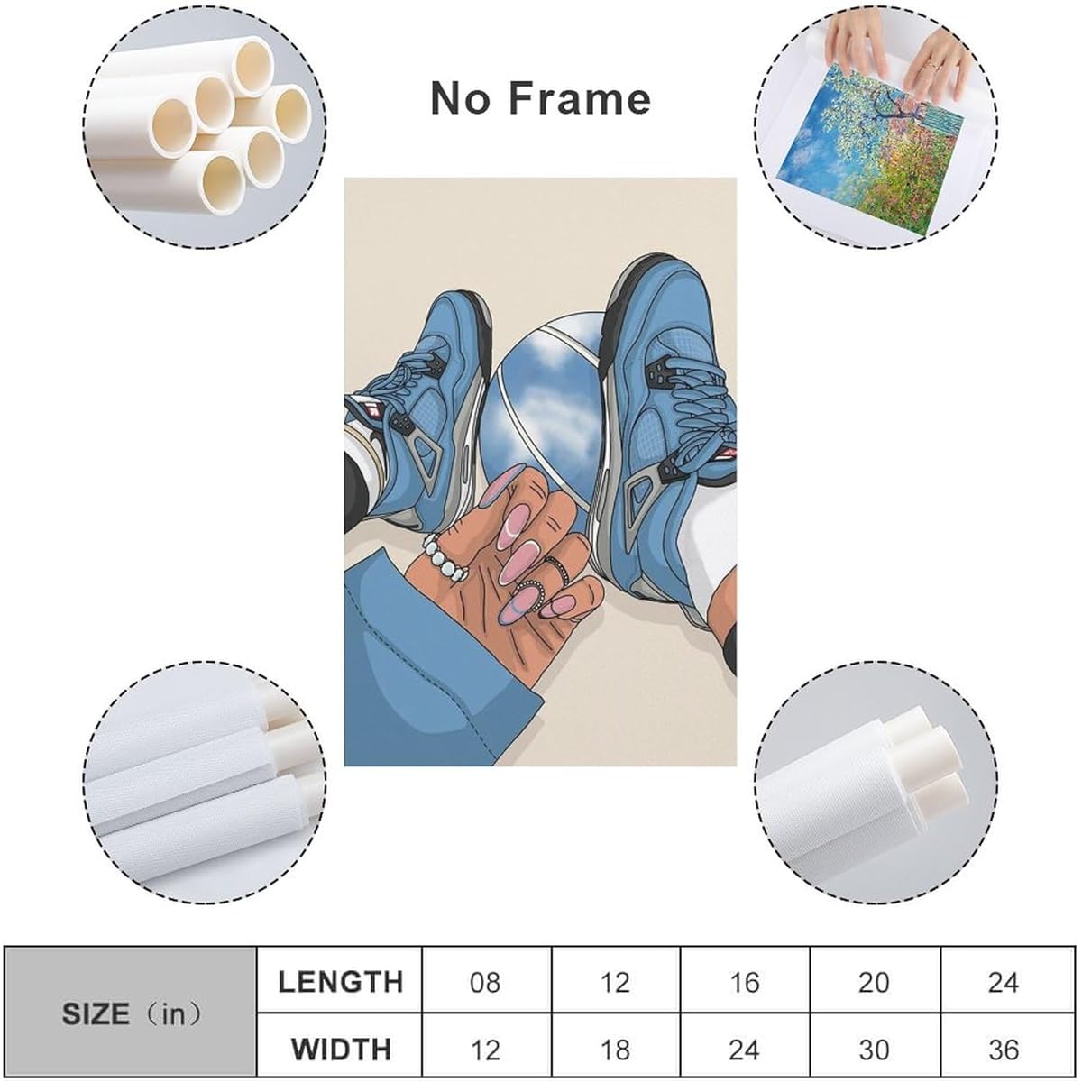 Sneaker Poster, Blue Nail Art Sneaker Poster Fashion Sport Sneaker Poster Wall Art Painting Canvas Wall Decor Home Decor Living Room Decoration Aesthetic 16x24inch(40x60cm) Unframed Style