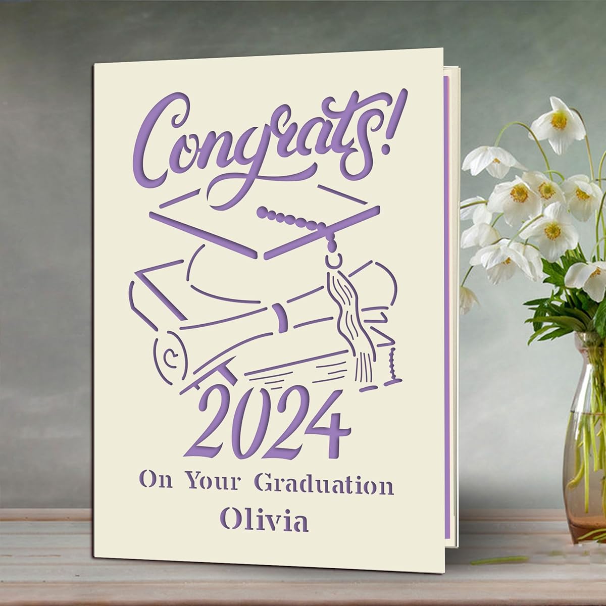 Personalized Graduation Cards Greeting Cards 2023 Graduation Gifts Graduation Gifts Congratulations Laser Paper Cut for Him Her Friend Classmate Son Daughter (Lilac Purple)
