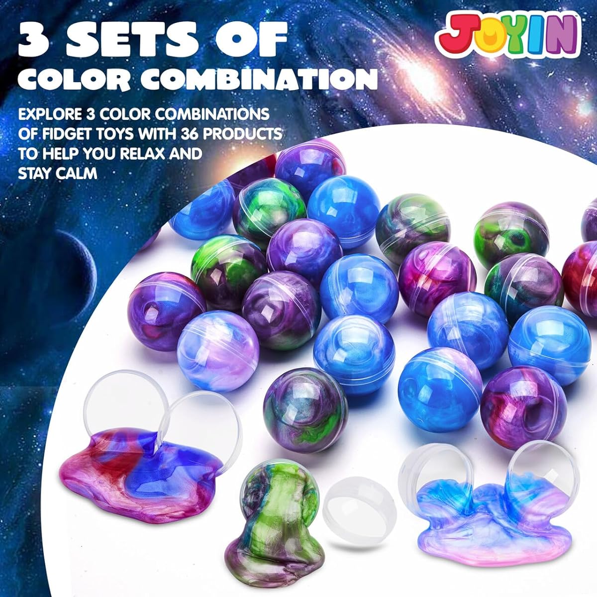 JOYIN Slime Party Favors, 24 Pack Mixed Color Galaxy Slime Balls Party Favors - Stretchy Non-Sticky Mess-Free Stress Relief Safe for Girls and Boys - Classroom Rewards Party Supplies