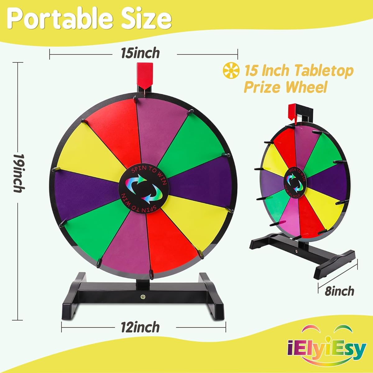 iElyiEsy Spinning Prize Wheel 15" with Stand 10 Slots Whiteboard Tabletop Spinning Wheel for Fair Carnival Party Pub Fortune Game