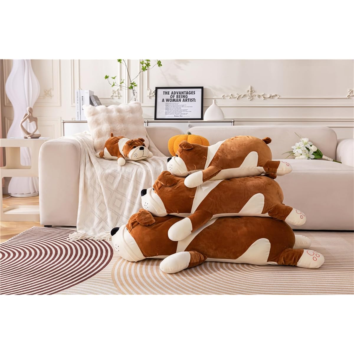 Rniuc Stuffed Animal Dog Big Doll Cute Cartoon Soft Dog Big Pillow Long Throw Sleeping Pillow Doll Toy Pillow Plush Puppy Yellow 17.7inch/45cm