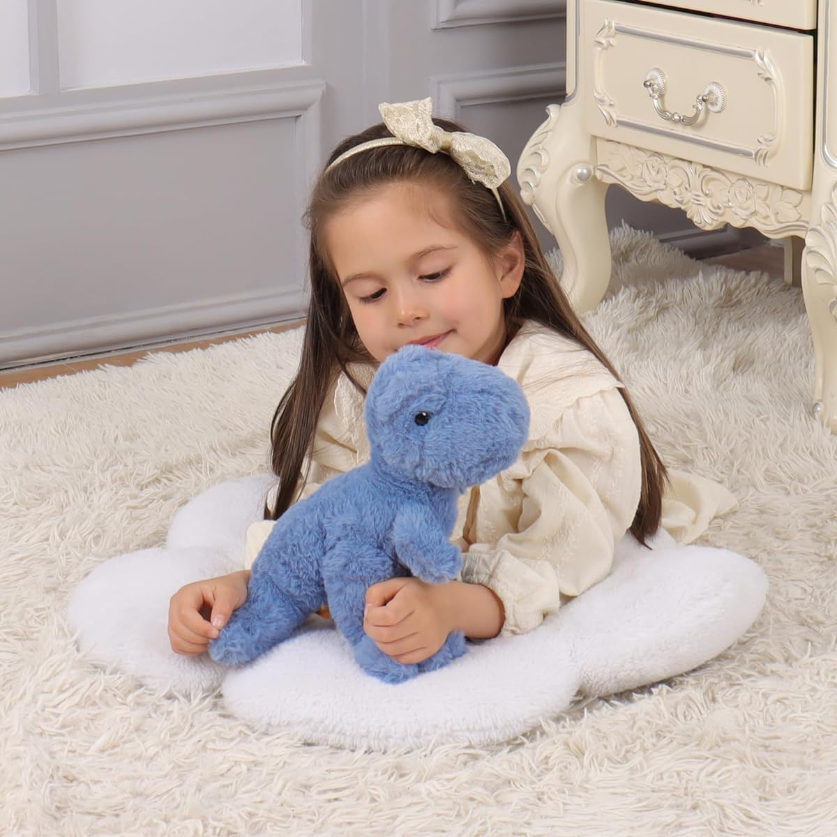 Apricot Lamb Dinosaur Plush Toy, Fluffy, Cute Dinosaur, Sitting Height 25cm