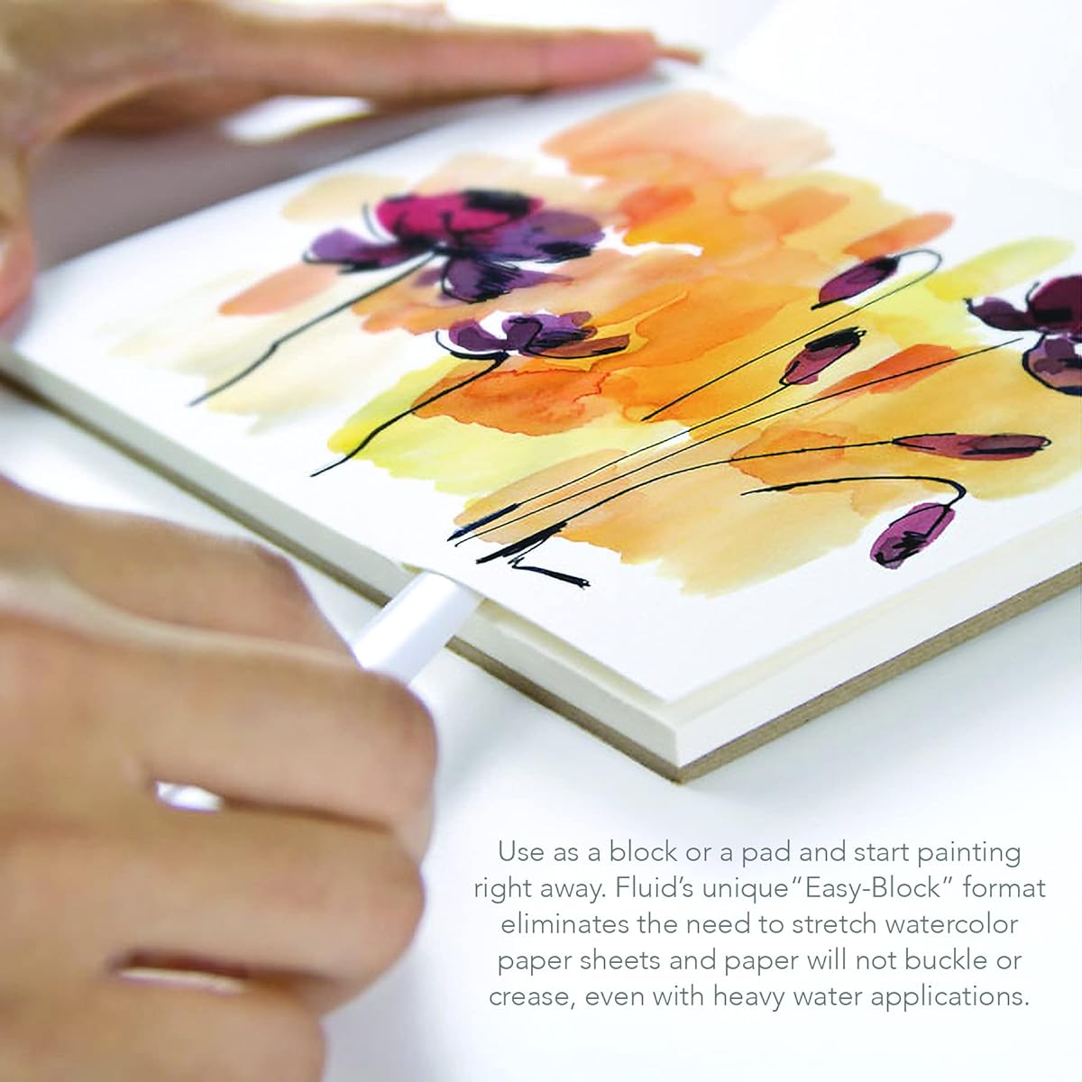 Fluid 100 Artist Watercolor Blocks, 300lb (640GSM) 100% Cotton Cold Press Pads for Watercolor and Wet Media with Easy Block Binding, 16x20 Inch, 10 Sheets