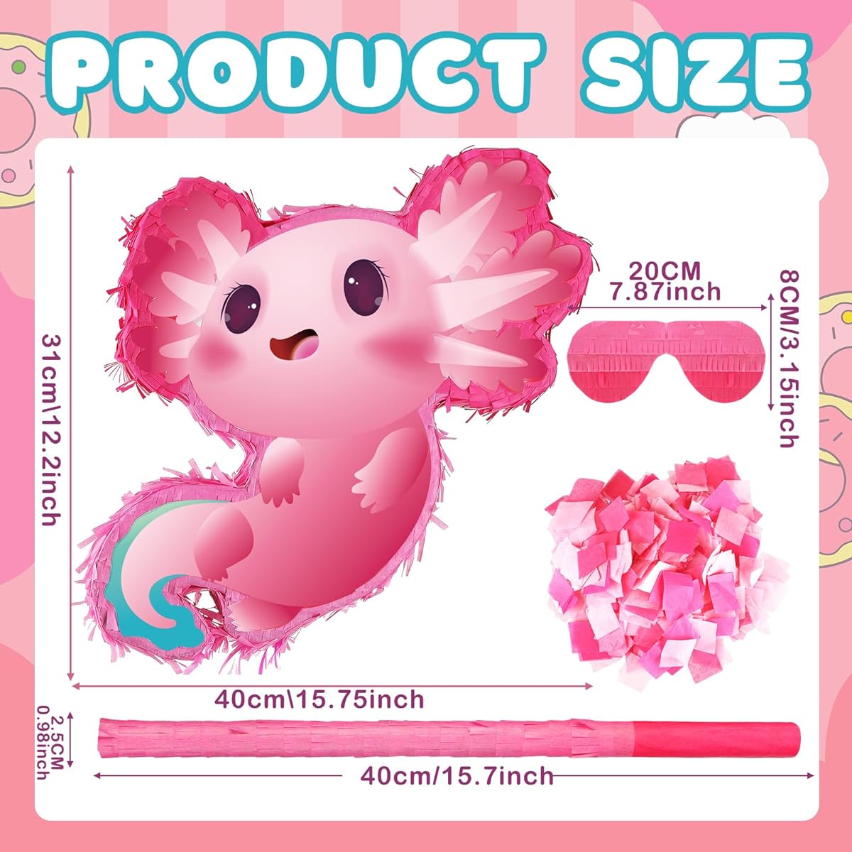 Axolotl Pinata Birthday Party Supplies, Animal Pinata, Blindfold, Bat, Confetti, Axolotl Party Favors for Kids Girls Birthday Baby Shower Party Supplies, 15.75 x 12.2 x 2.95 Inches