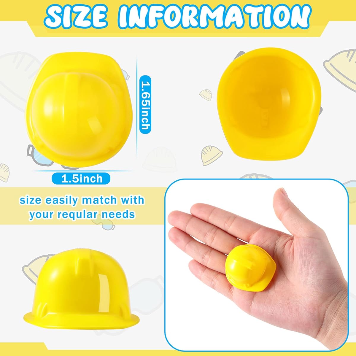 Miniature Construction Hats Mini Construction Toys Hats for Dolls Plastic Yellow Miniature Bottle Topper Hats for Party (25 Pieces)