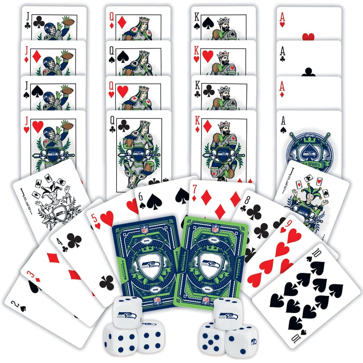 MasterPieces Game Day - NFL Seattle Seahawks 2 Pack Playing Cards & Dice Pack - Officially Licensed Set for Adults and Families
