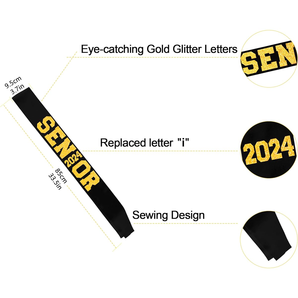 6pcs Black Senior 2023 Satin Sash with Gold Glitter Lettering - 2023 Graduation Sash - Senior Cheer Sash - Cheerleader Sash - Class Competition Sash