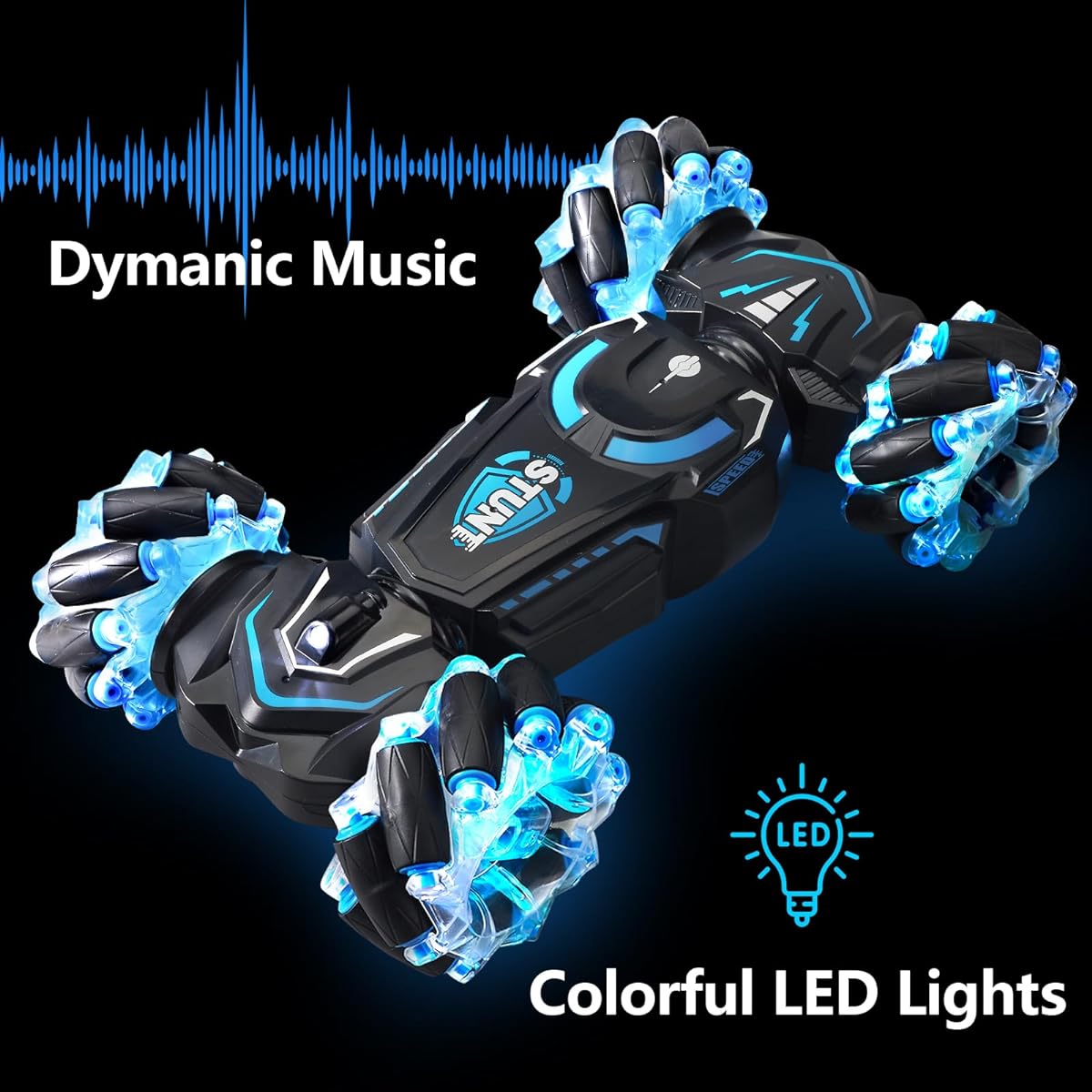 Fanfantoey Remote Control Car RC Stunt Car Best Gift for Boys/Girls Age 6-12 360 Degree Rotation 4WD Off-Road Rotating Toy Car with Light Music Surface Rotating Crawler Toy Car