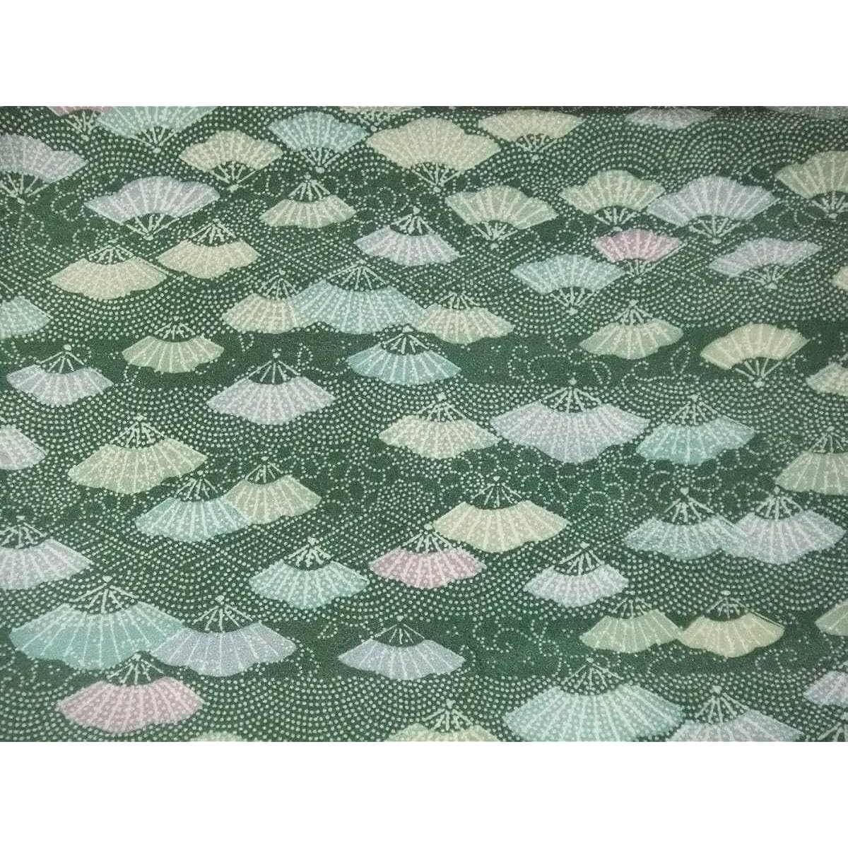 Green, three-fold bag for Tsugaru shamisen, fan pattern