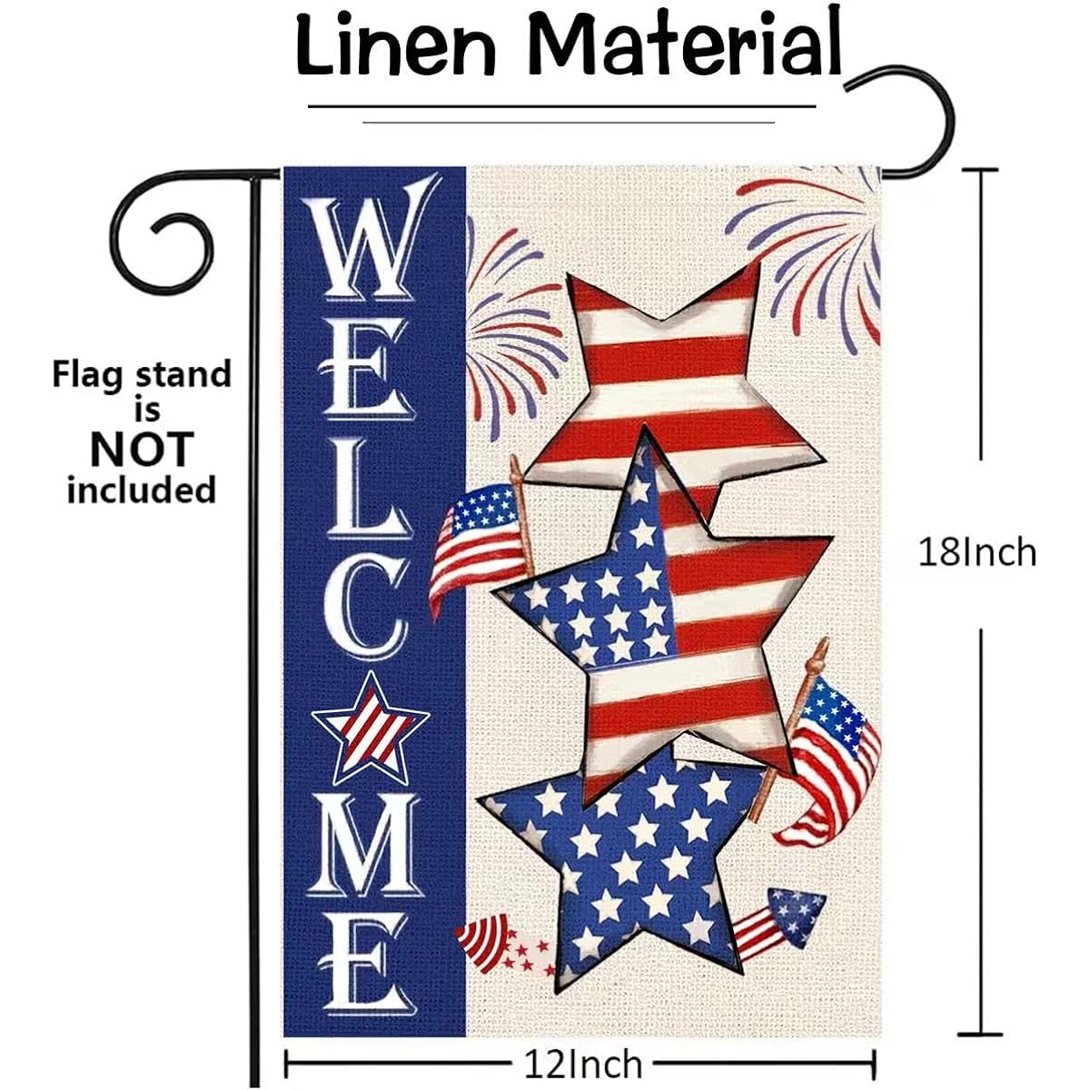 4th of July Patriotic Welcome Garden Flag 12x18 Vertical Double Sided Flag Star Red Blue Memorial Day Independence Day Holiday Outdoor Decor Yard Flag