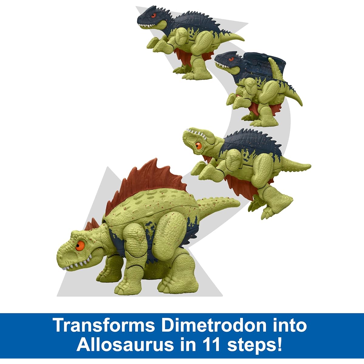 Mattel Jurassic World Dimetrodon to Allosaurus Dinosaur Transformation Toy 11 Steps Double Danger 2in1 Toy Fierce Changer