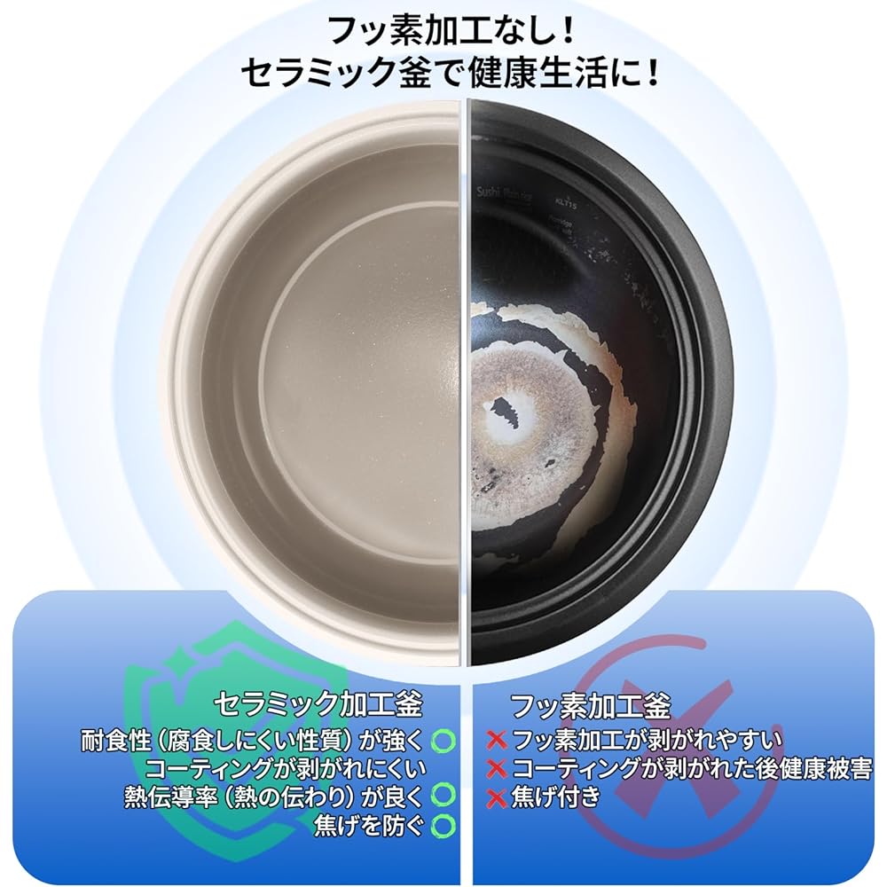 Healthy Rice Cooker, 1 - 3.5 gallons, Living Alone, Low Heat (kcal), Calorie Reduction, Ceramic Pot, No Fluorine Processing, Coating Will Not Peel Off, Microcomputer Type, Touch Panel, Reservation