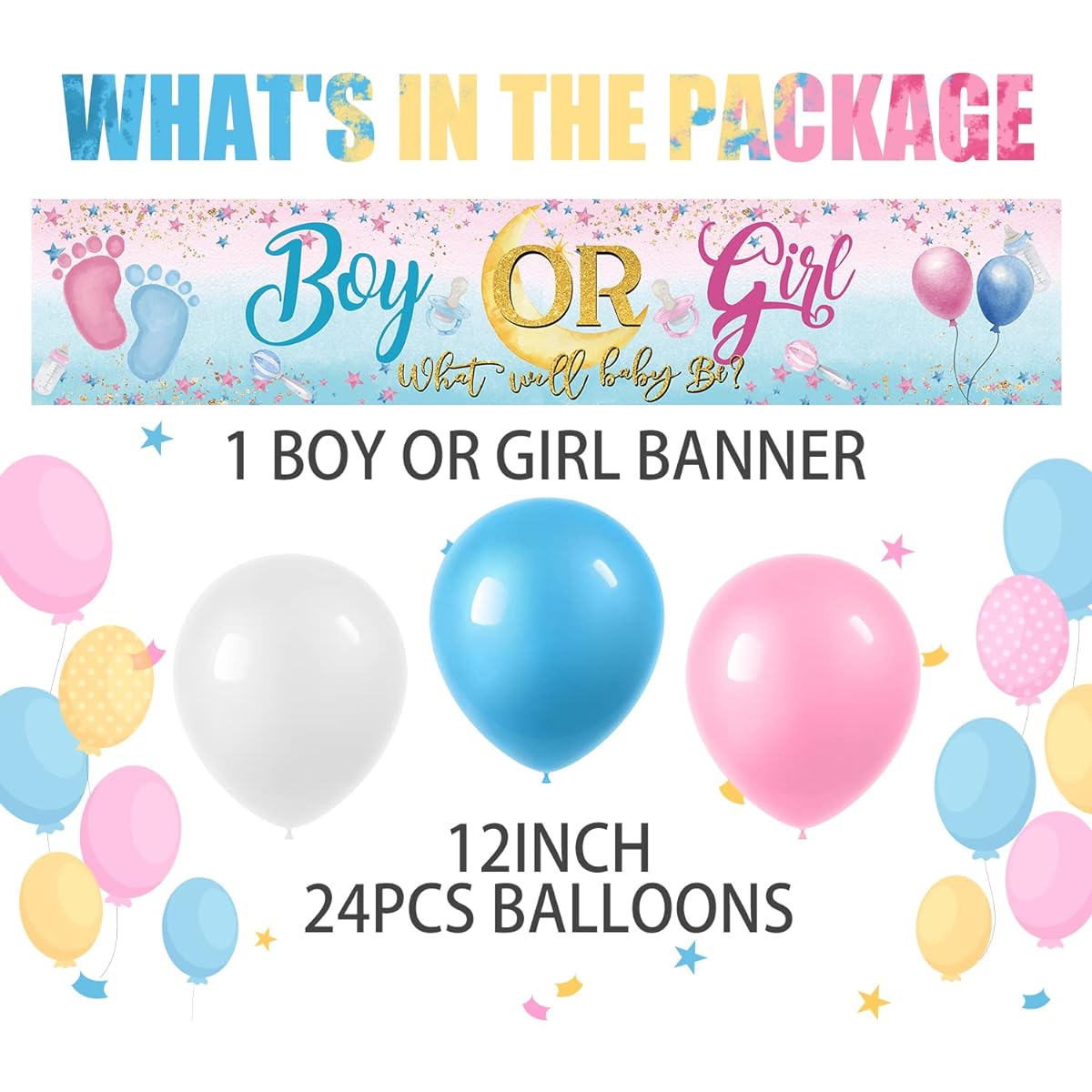 Gender Reveal Yard Signs Boy or Girl Banner Blue Pink Balloons What Will Baby Be Boy or Girl Gender Reveal Party Supplies