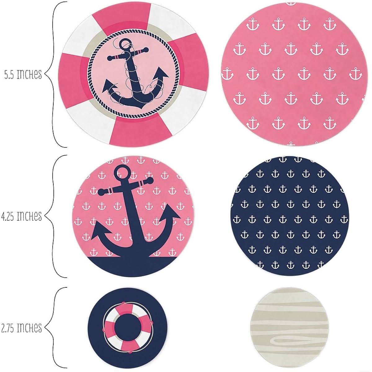 Big Dot of Happiness Ahoy - Nautical Girl - Baby Shower or Birthday Party Giant Circle Confetti - Party Decorations - 27 Large Confetti