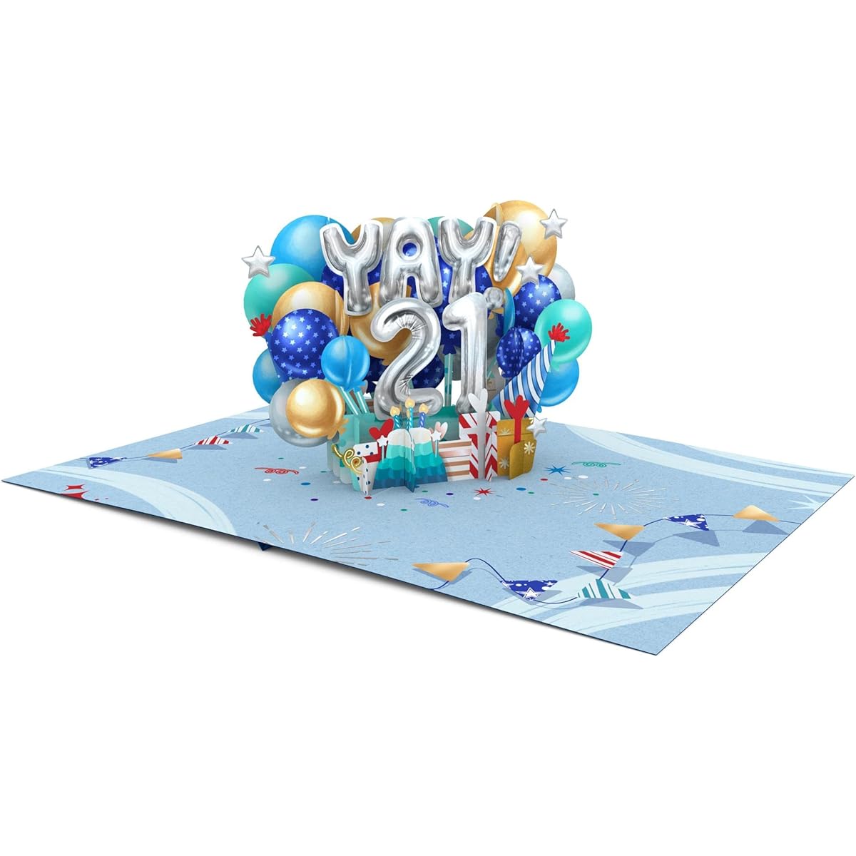 Liif Happy 21ST Birthday Card 21 Years Old Birthday Card 3D Greeting Pop-up Birthday Card for Boy Grandchild Blue Balloon with Message Note & Envelope Size 7 x 5 Inches