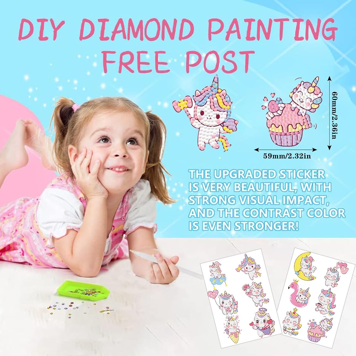 MaoMaoCha Diamond Painting Stickers Kits for Kids, 12pcs 5D DIY Arts & Crafts for Kids Diamond Art Gemstone by Number Kit Mosaic Stickers for Kids and Adults Beginners (Unicorn)