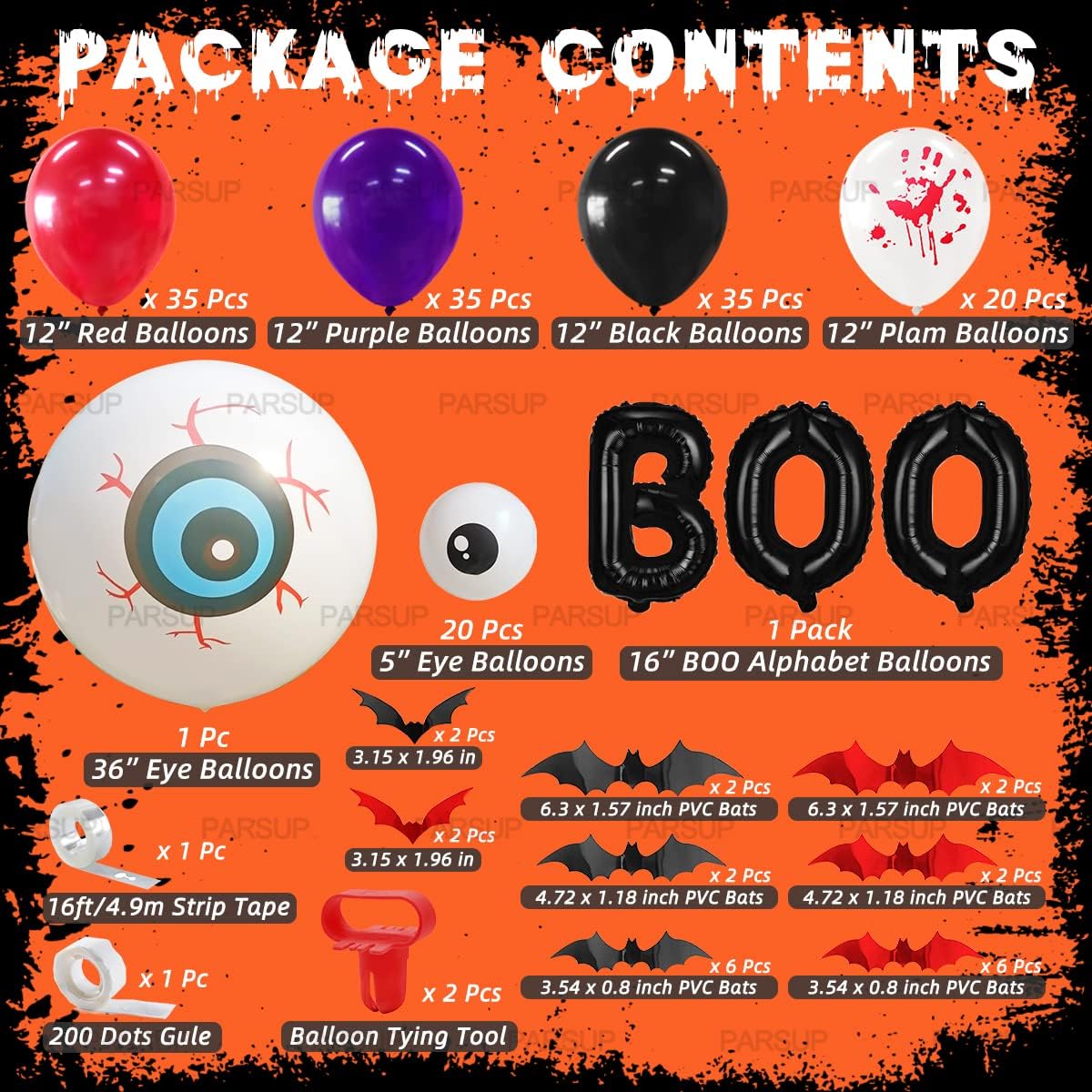 Halloween Balloon Garland Arch Kit 179 Pieces Red Black Purple Latex Balloons Ghost Foil Balloons Black Red 3D Plastic Bats for Halloween Theme Party Backdrop Classroom Decoration