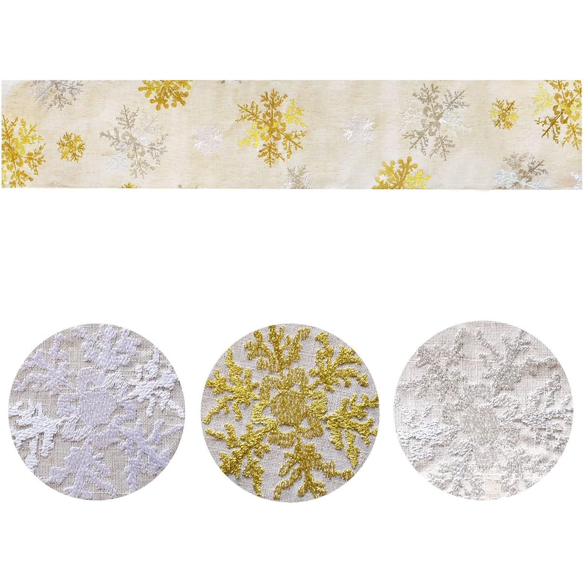 Grelucgo Embroidered Christmas Holiday Silver and Gold Snowflake Table Runner (13.5 x 87 inches)