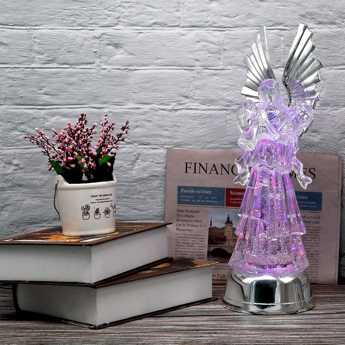 Wondise Lighted Angel Snow Globe Battery Powered Color Changing EAG-Trumpet