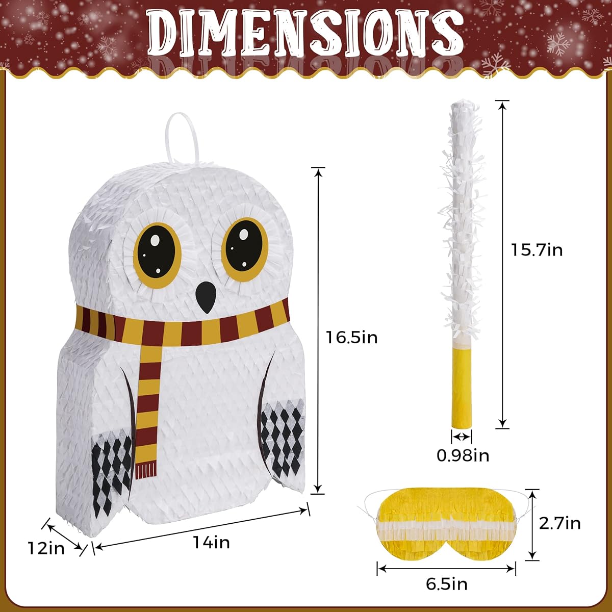 Little Owl Pinata Set with Blindfold and Bat (16.5 x 12.5 x 4 inches), Perfect for Birthday Party, Woodland Animal Theme, Wizard Theme Party