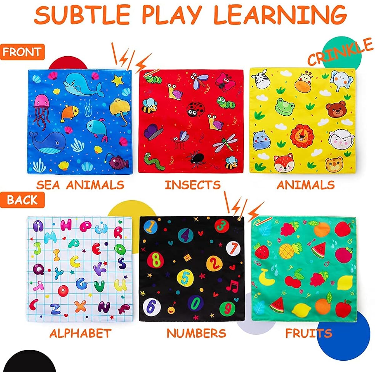 teytoy My First Baby Tissue Box, Soft Stuffed High Contrast Crinkle Montessori Square Sensory Toys Juggling Rainbow Dance Sca