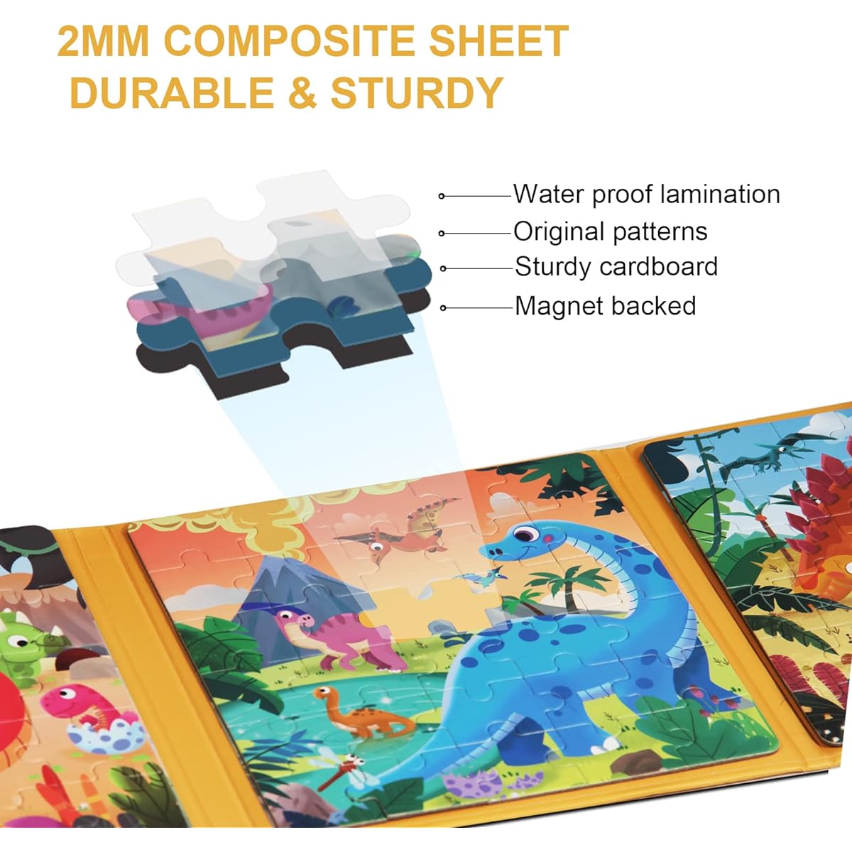 Magnetic Puzzles for Kids Ages 3, 4, 5, Set of 2 Dinosaur Puzzles, Wooden Jigsaw Puzzles, Magnetic Puzzles, Books, Premium Puzzles, Preschoolers, Animal Puzzles, Travel Puzzles, Books, Travel Toys, for Kids Ages 4-8