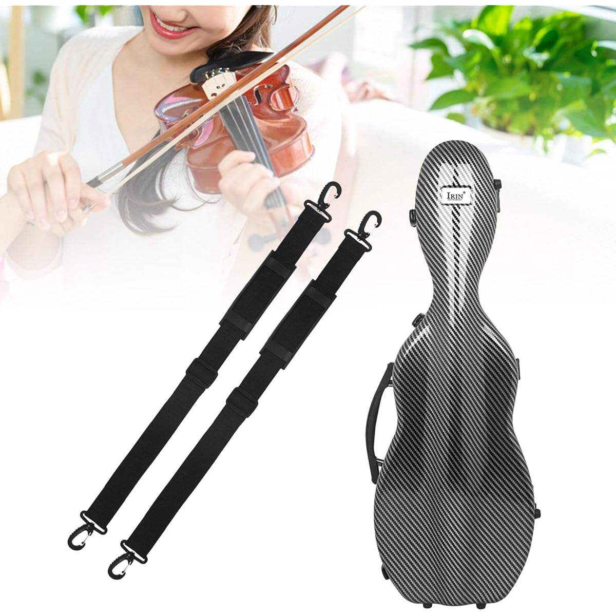 Tachiuwa 4/4 Violin Case with Thermometer Protection Portable Durable Violin Carrying Bag Storage Box for Beginner Player Gift, Black Stripes