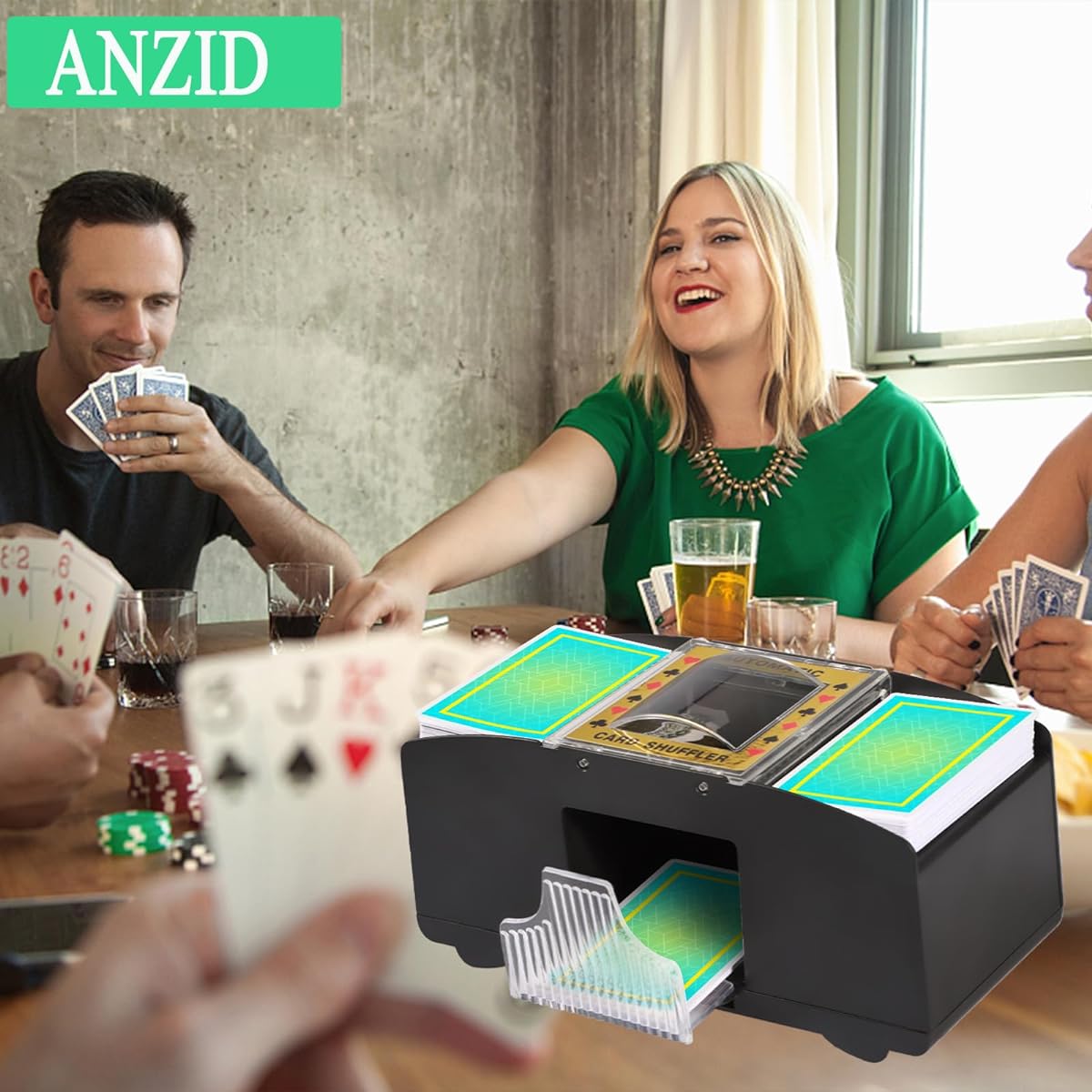 Anzid Automatic Card Shuffler 2 Deck Battery Operated Poker Shuffler Playing Cards Home Card Games Travel Classic Poker Blackjack Rummy