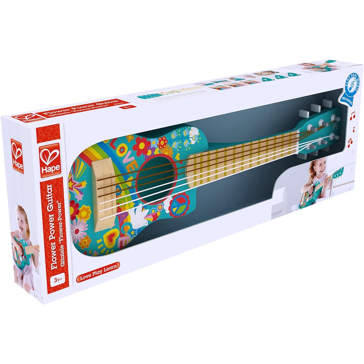 Hape My First Guitar Flower Power, ages 3 and up, wooden musical instrument toy, E0600