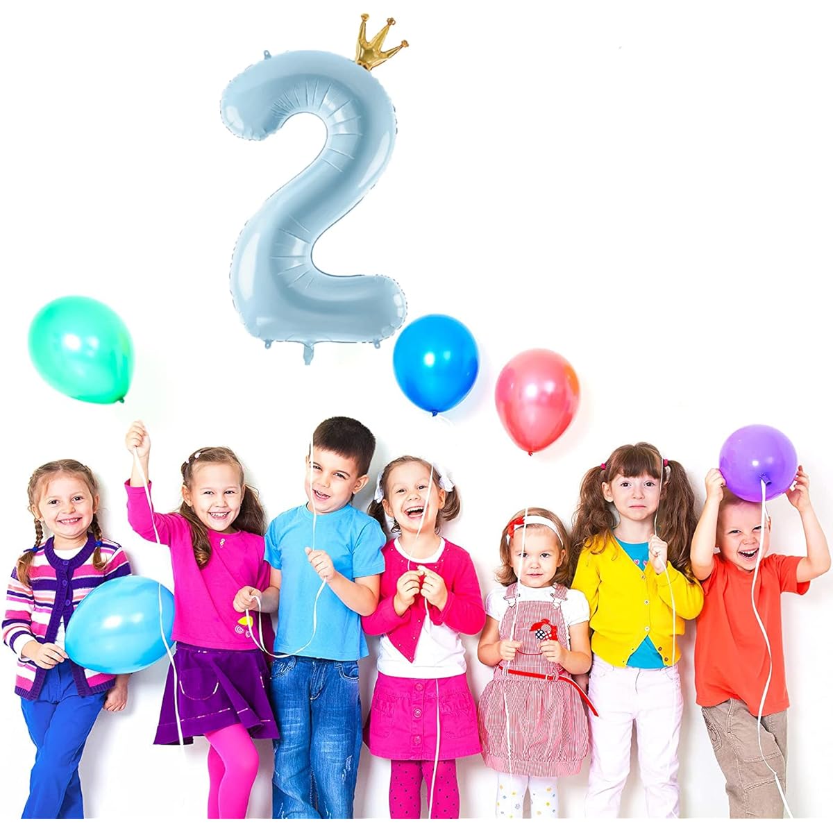 Gifloon Number 2 Balloon with Crown Large Number Balloon 40 Inch 2nd Birthday Party Decorations Supplies Pre 2 Sign Decorations Blue