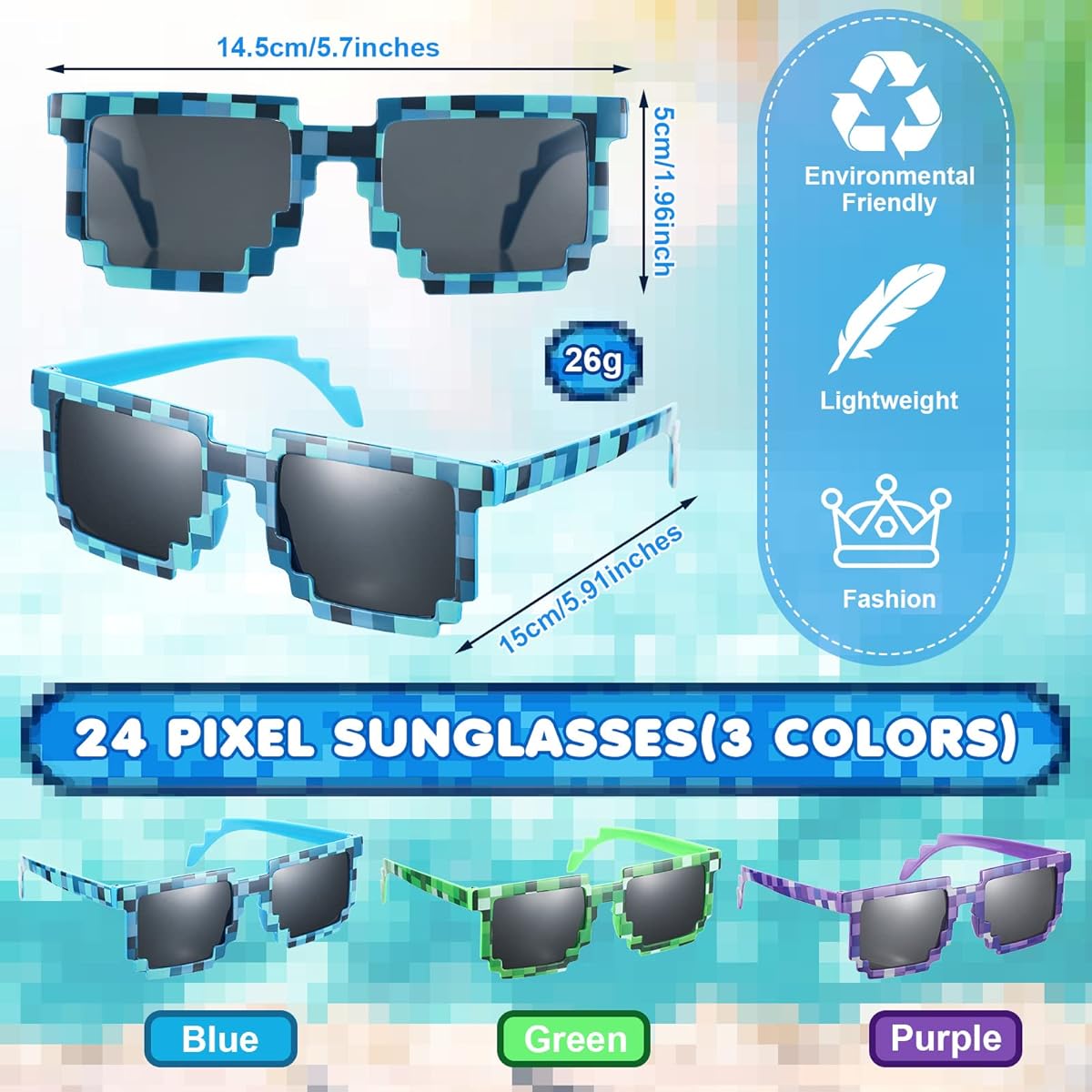 Wettarn Gamer Party Favors 48 Pieces 24 Pixel Gamer Sunglasses Pixel Glasses 24 Pixel Themed Bracelets Pixelated Minor Style Silicone Bracelets for Kids/Adults Birthday Game Party Supplies