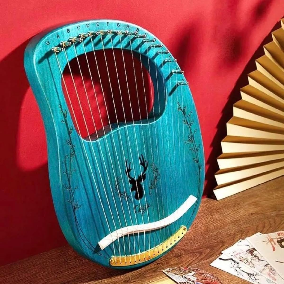 Lyre Harp 16 Strings Wooden Beginner Stringed Instrument Blue OYKM