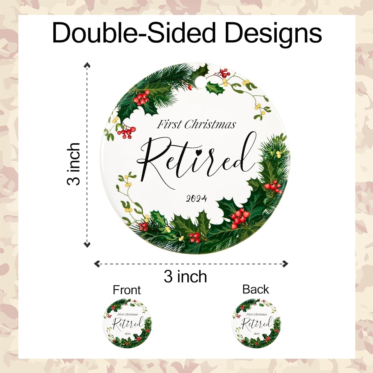 Retirement Christmas Ornament 2022, 1st Retirement Christmas Ornament 2022, Retirement Celebration 3 Inch Ceramic Elegant Christmas Hanging Ornament