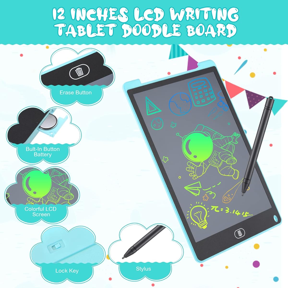 4 Pieces LCD Writing Tablet 12 Inch Doodle Board Portable Kids Drawing Tablet Writing Pad LCD Writing Pad Educational Colorful Drawing Pad for Boys Girls Toddlers Gift Learning (Fresh Color)