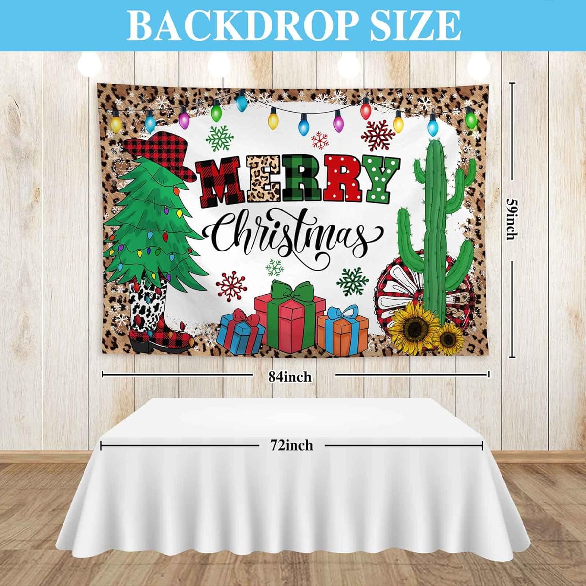 Allenjoy 84" x 59" Western Christmas Backdrop Christmas Boots Cactus Background Holiday Cowboy Party Supplies Banner Photo Decoration Photo Booth Props Gifts