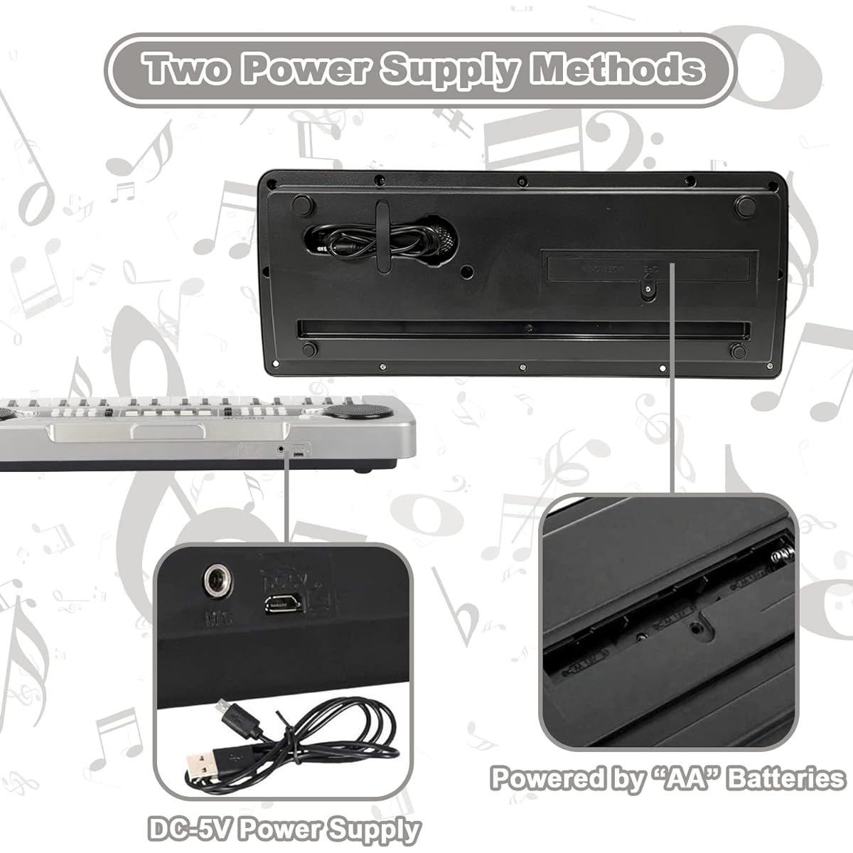 EOOLEOW Kids Piano Keyboard 37 Keys Portable Digital Piano with Microphone Music Keyboard Piano Toy for 3 4 5 6 7 8 9 Year Old Boys and Girls (Silver)