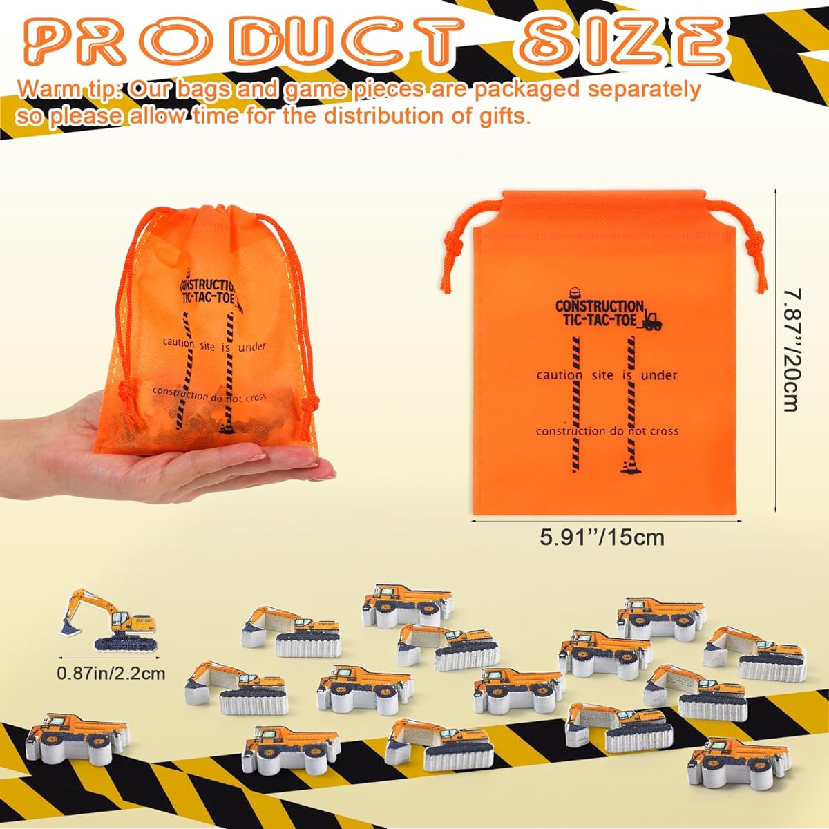Wettarn 36 Sets Construction Tic-Tac-Toe Sticks, 36 Pieces, Non-Woven Drawstring Storage Bag, 360 Pieces Mini Wooden Construction Pieces, Wooden Tic-Tac-Toe Game, Construction Party, Birthday Party Favors