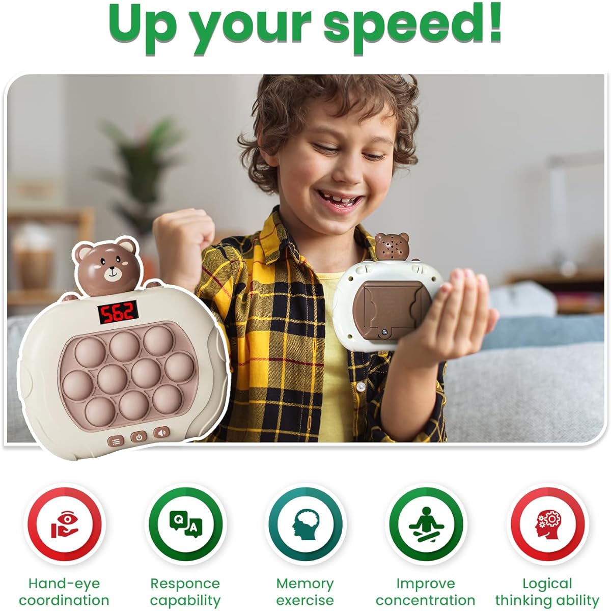 MHM's Bubble Popper Pro LED 3.0 Fast Push Pop It Game - Sensory Toy for Kids with Autism | Handheld Game Console with Pop It Pro Controller | Quick Push Bubble Fan (Brown Bear)