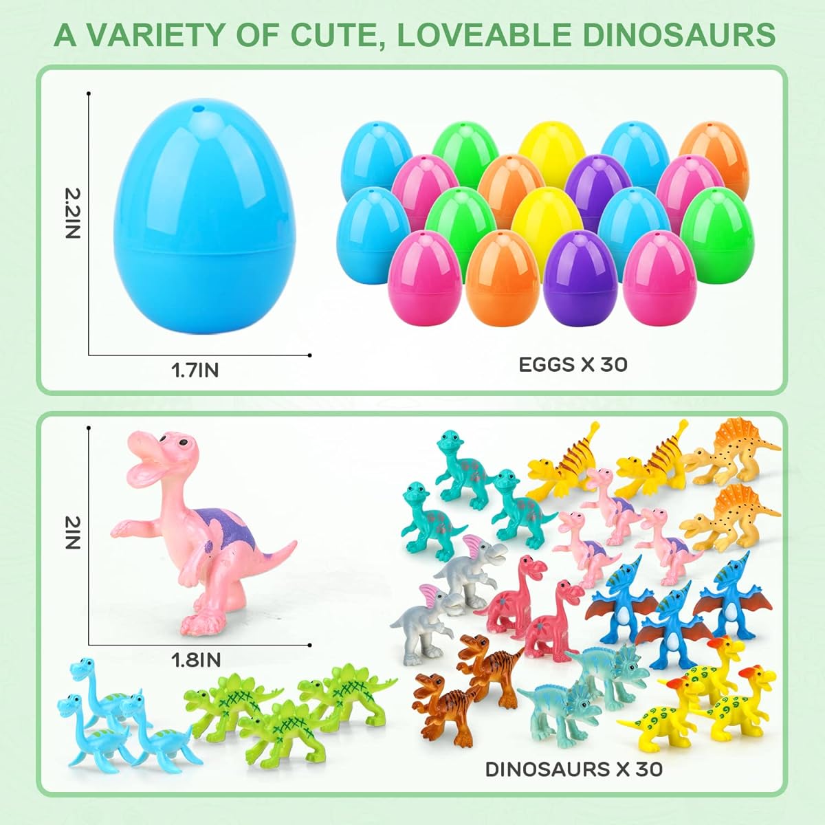 TOY Life 30pcs Easter Eggs for Kids Dinosaur Easter Egg Fillers Easter Party Favors Easter Basket Stuffers Bulk Easter Bag Stuffers Easter Gifts Easter Egg Hunt Toys for Toddlers