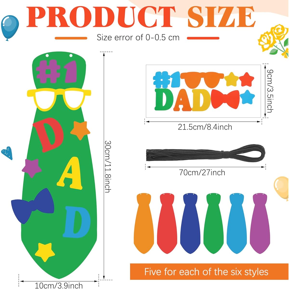 Dinifee 30 Sets Father's Day Craft Kit for Kids Dad DIY Tie Crafts Father's Day Tie Craft Gifts Pack Your Own Crafts School Classroom Activity Home Father's Day Party Favors