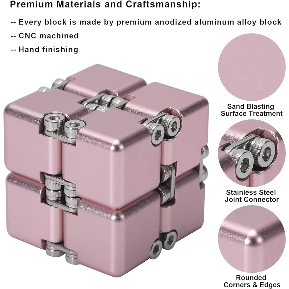 Lifidea Aluminum Alloy Metal Infinity Cube Handheld Fidget Toy Desk Toy with Cool Case Infinite Magic Cube for Stress Relief ADHD OCD Kids and Adults (Pink)
