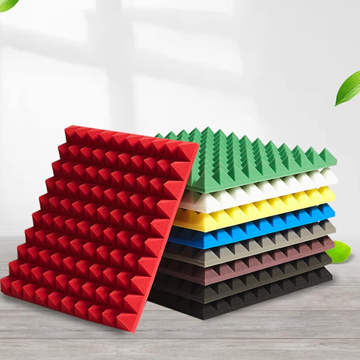 Acoustic Foam Tiles, 10 Pack 5x50x50cm Soundproof Pads, Recording Studio Noise Cancellation Sound Absorbing Cotton (Red 50*50*5CM) (Yellow 50*50*5CM)