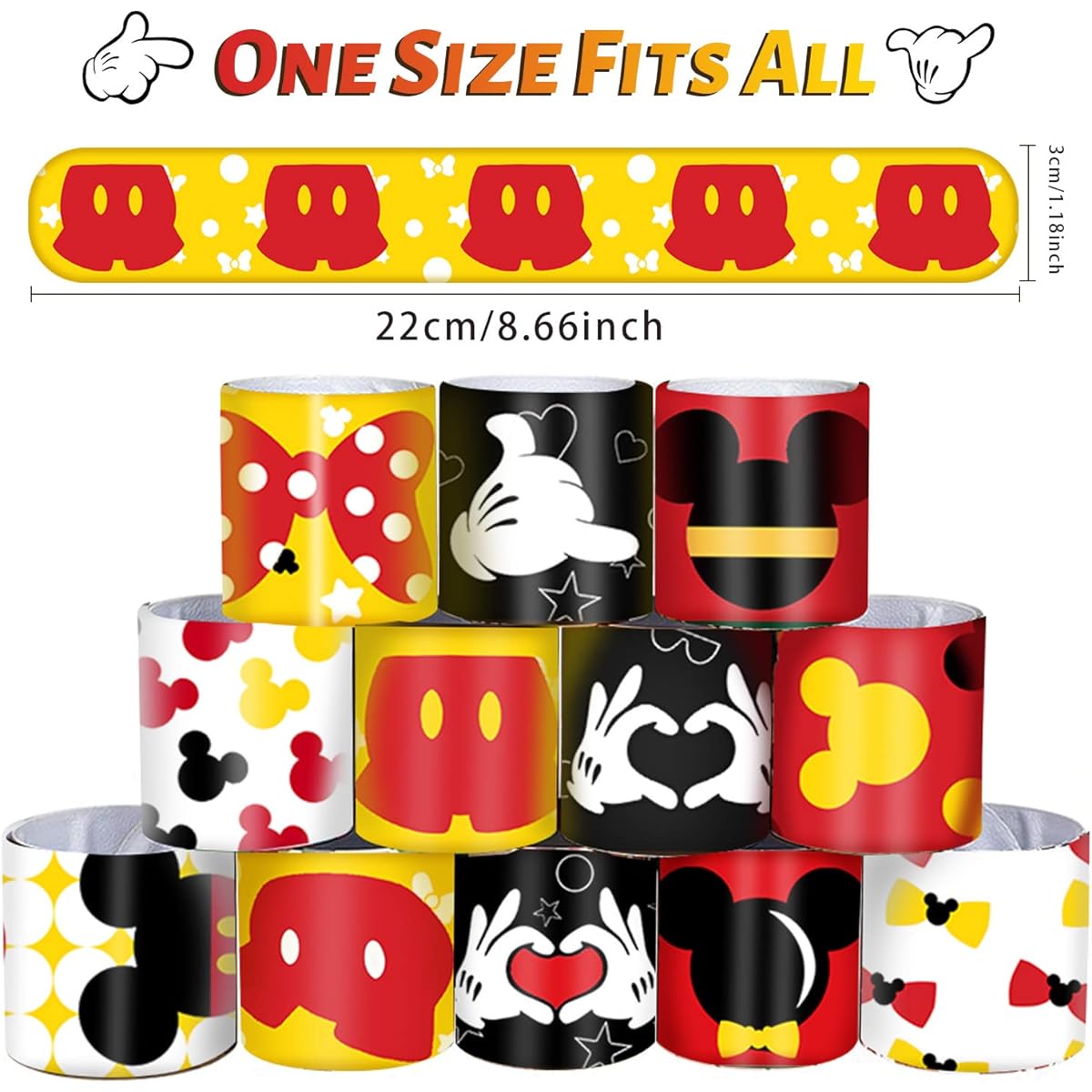 Lcnjscgo Mouse Party Favors 60pcs Cartoon Mouse Theme Party Slap Bracelets Wristbands for Kids Adults Classroom Rewards Exchange Gifts Birthday Mouse Party Supplies Decorations