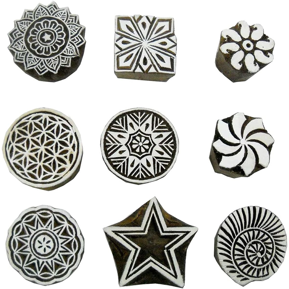 Wholesale Lot of 9 Beautiful Wooden Block Stamp/Tattoo/Hand Carved Indian Textile Print Blocks